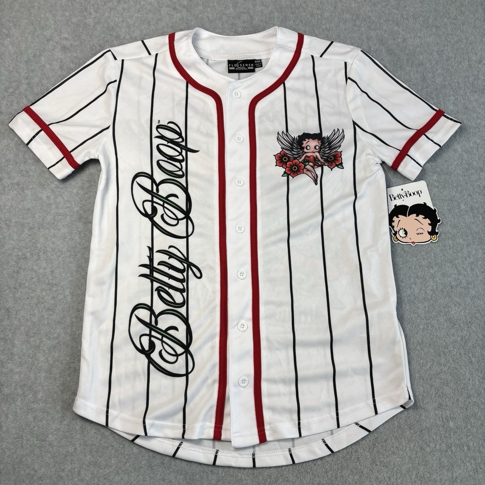 Betty Boop White Graphic Baseball Jersey NWT Women's XXS Junior‎
